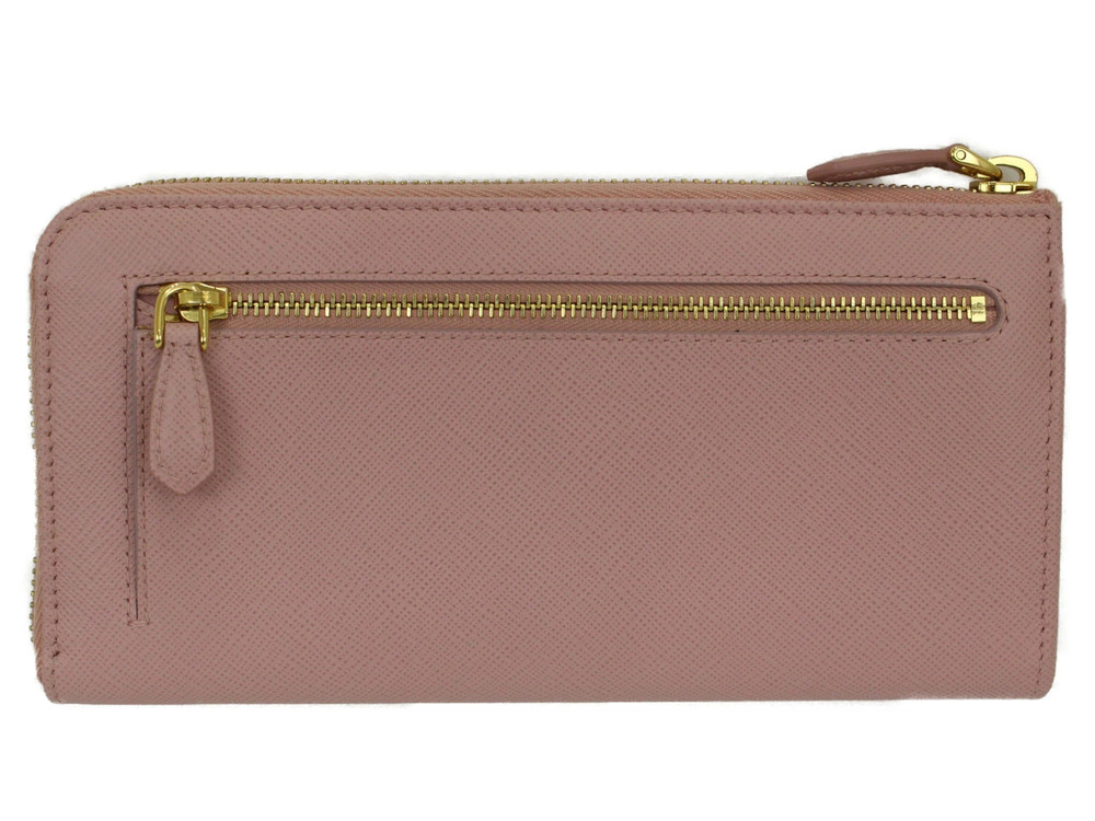 Prada Pink Saffiano Long Zipper Leather Wallet Pink